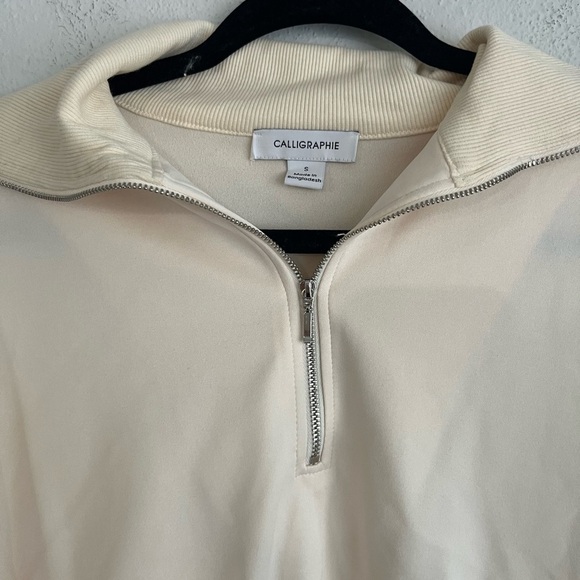 CALLIGRAPHIE Woman Zip Pullover Cream Sweatshirt,Size Small - Picture 5 of 7